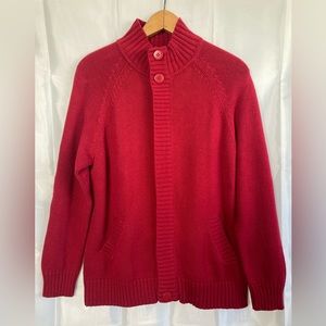 NWT Croft & Barrow Cardigan Sweater Cotton Womens Size Large Red Hidden Zipper